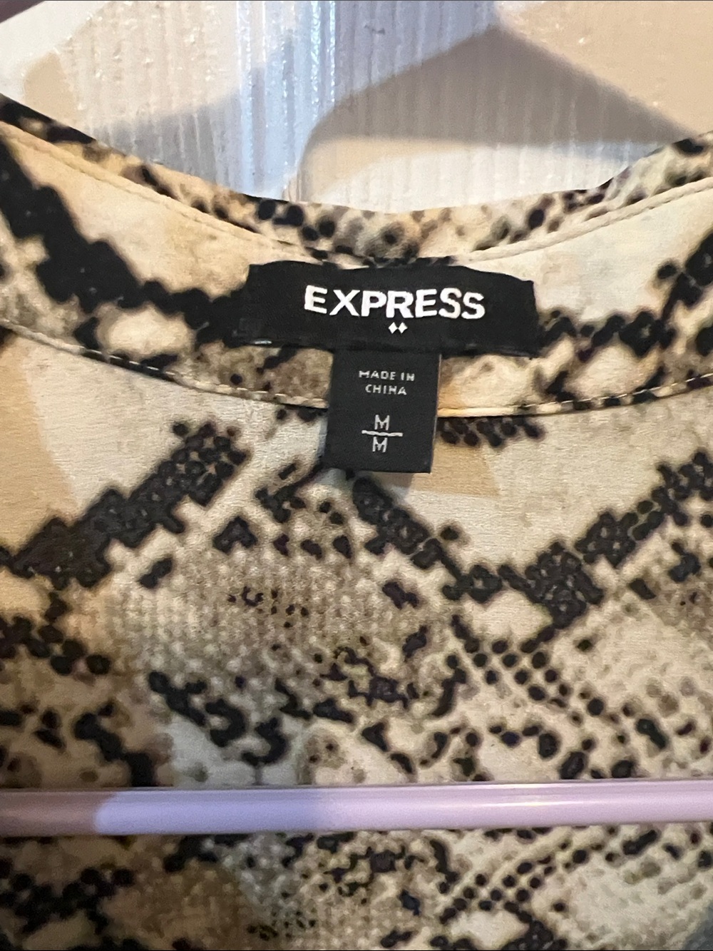 Express Python-Print Button-Front Blouse in Cream and Black - Picture 2 of 2